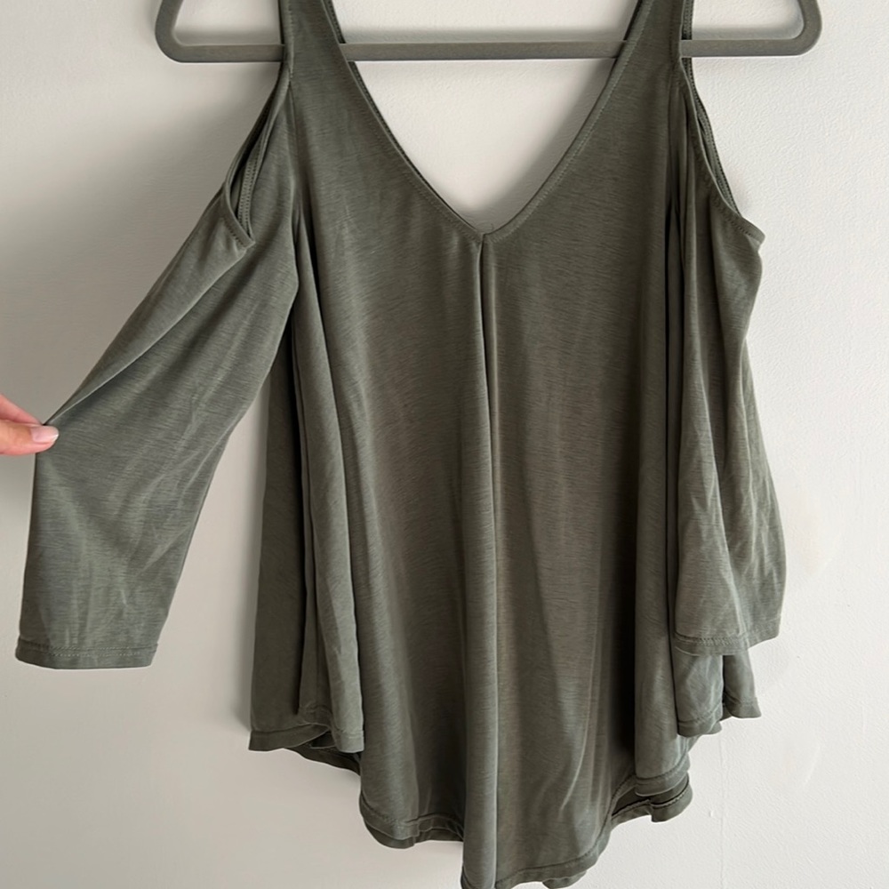 Olive green cold shoulder long sleeve